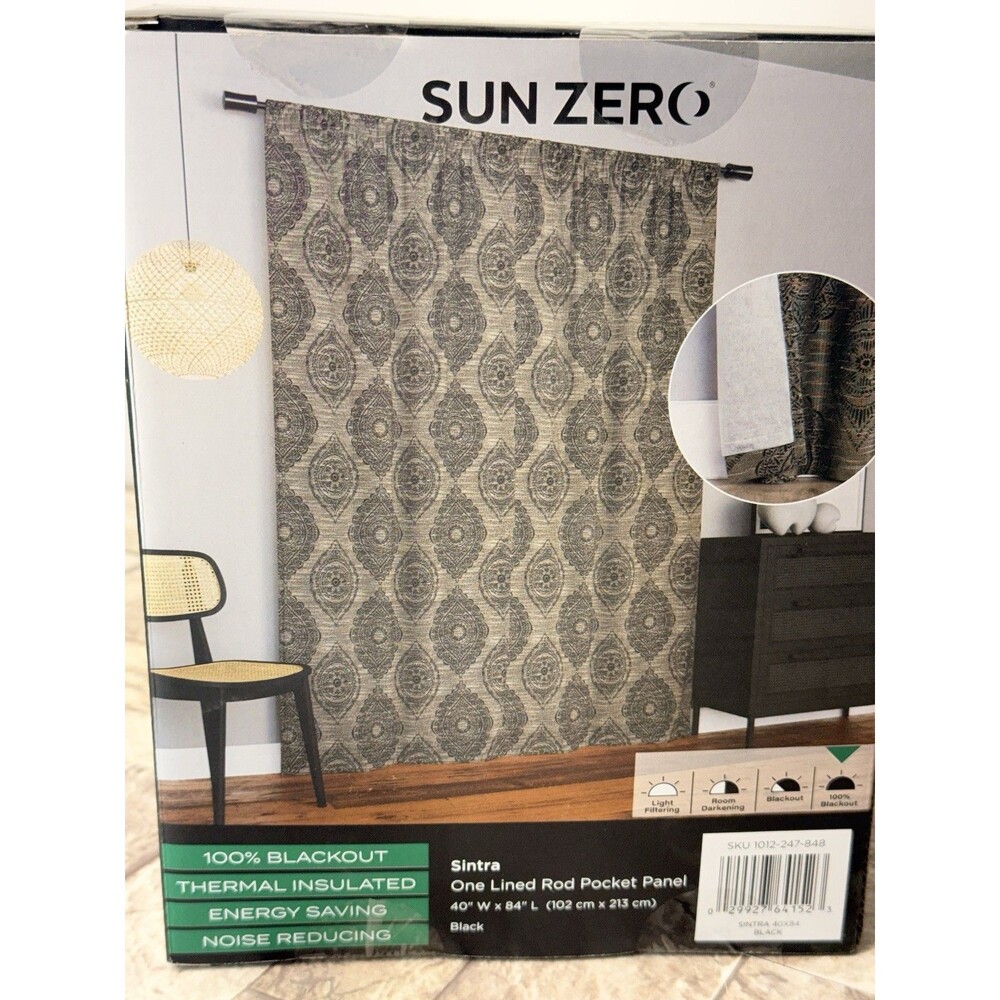 2 PCs Sun Zero Sintra Medallion Black 40"x84" Polyester 100% Blackout New - Picture 9 of 13